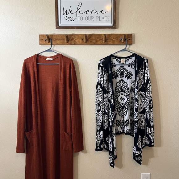 Faded Glory Sweaters - 2 Pack Woman Rust and Elegant Black Cardigan With White Patterned